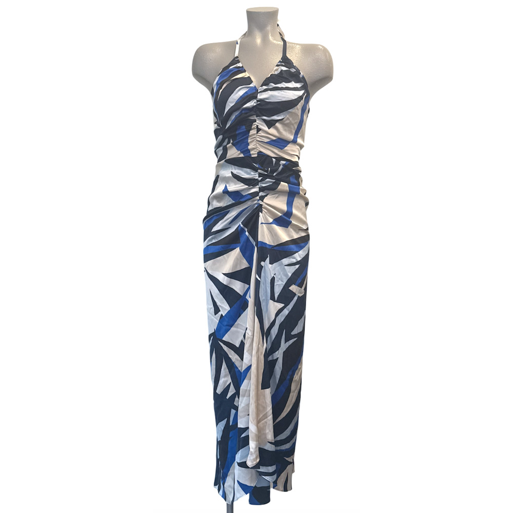 NEW WHITE HOUSE BLACK MARKET WHBM BAY PALMS ECRU SATIN HALTER CINCH MIDI DRESS 8 - Picture 3 of 11